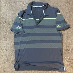 Adidas Men's Polo Shirt with Gray and Yellow Stripes